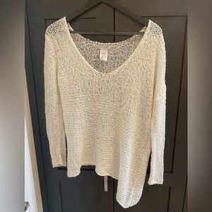 💛 Aritzia Talula Lace Long Sleeve Cream Asymmetrical Crochet Cotton Blend Top S
